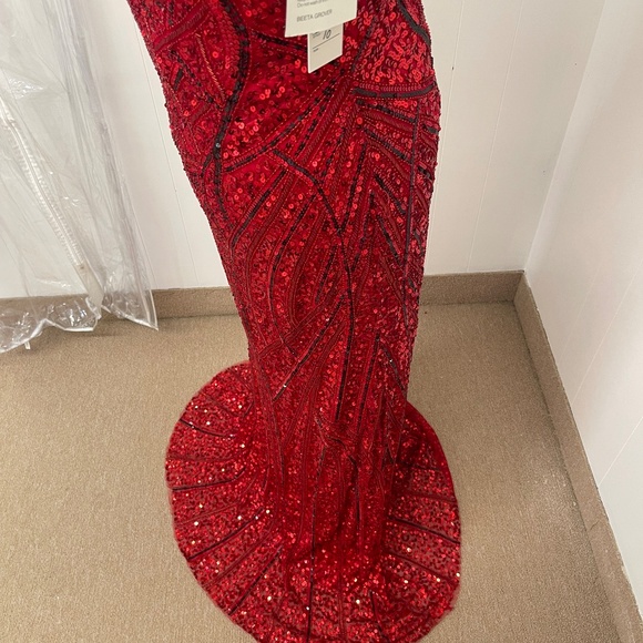 Scala Red Sequin Strapless Sweetheart Mermaid Gown Prom Evening Dress Size 10 - Picture 13 of 15